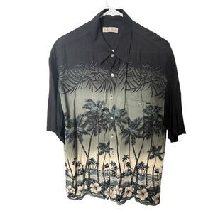 Hollis River Hawaiian Shirt Mens Large Black Short Sleeve Button Up Rayon